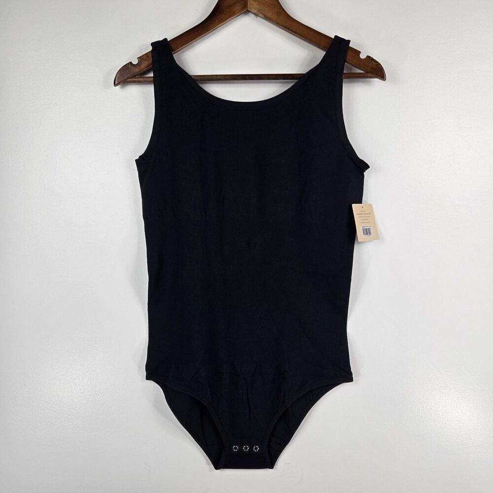 Essentials by Tummy Tank Women's Size 2X/3X Cotton Full Back Bodysuit Black‎ NWT